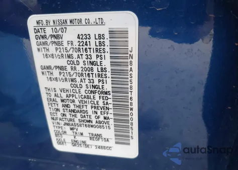 2008 Nissan Rogue S z USA, uszkodzony, nr VIN JN8AS58T68W008515